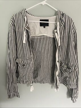 Sanctuary Striped Hooded Jacket - Black & White